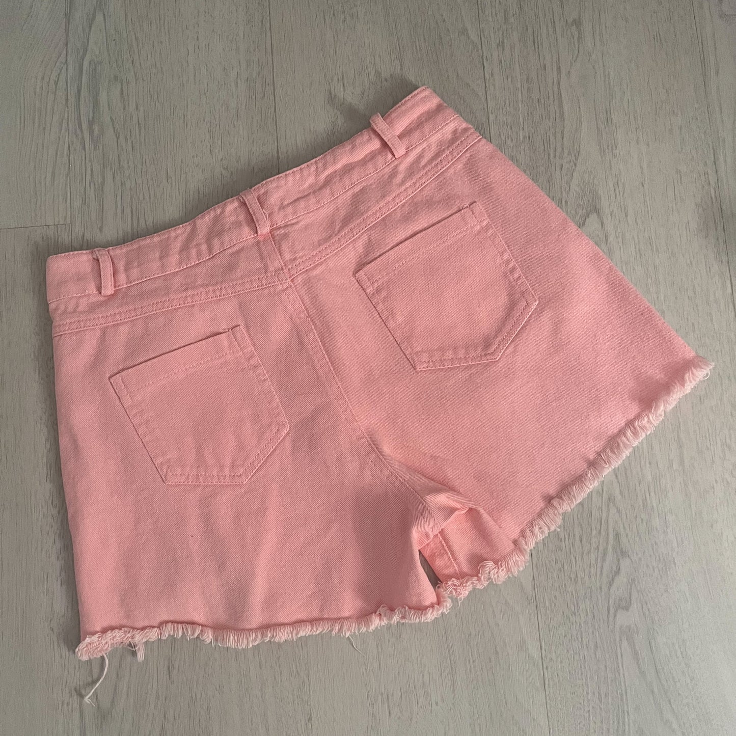 Pink Frayed Rhinestone Denim Shorts