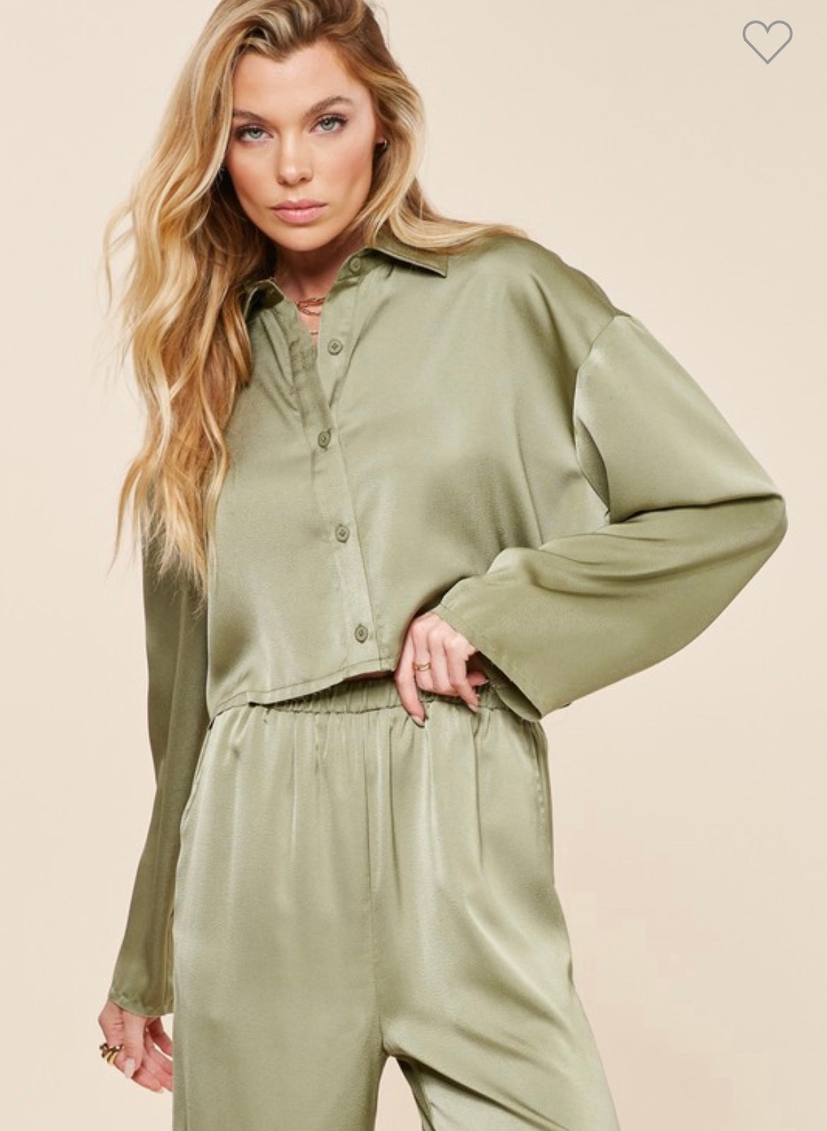 Long Sleeve Silky Button Front Blouse