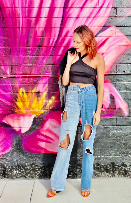Two-Toned Distressed Boyfriend Jeans