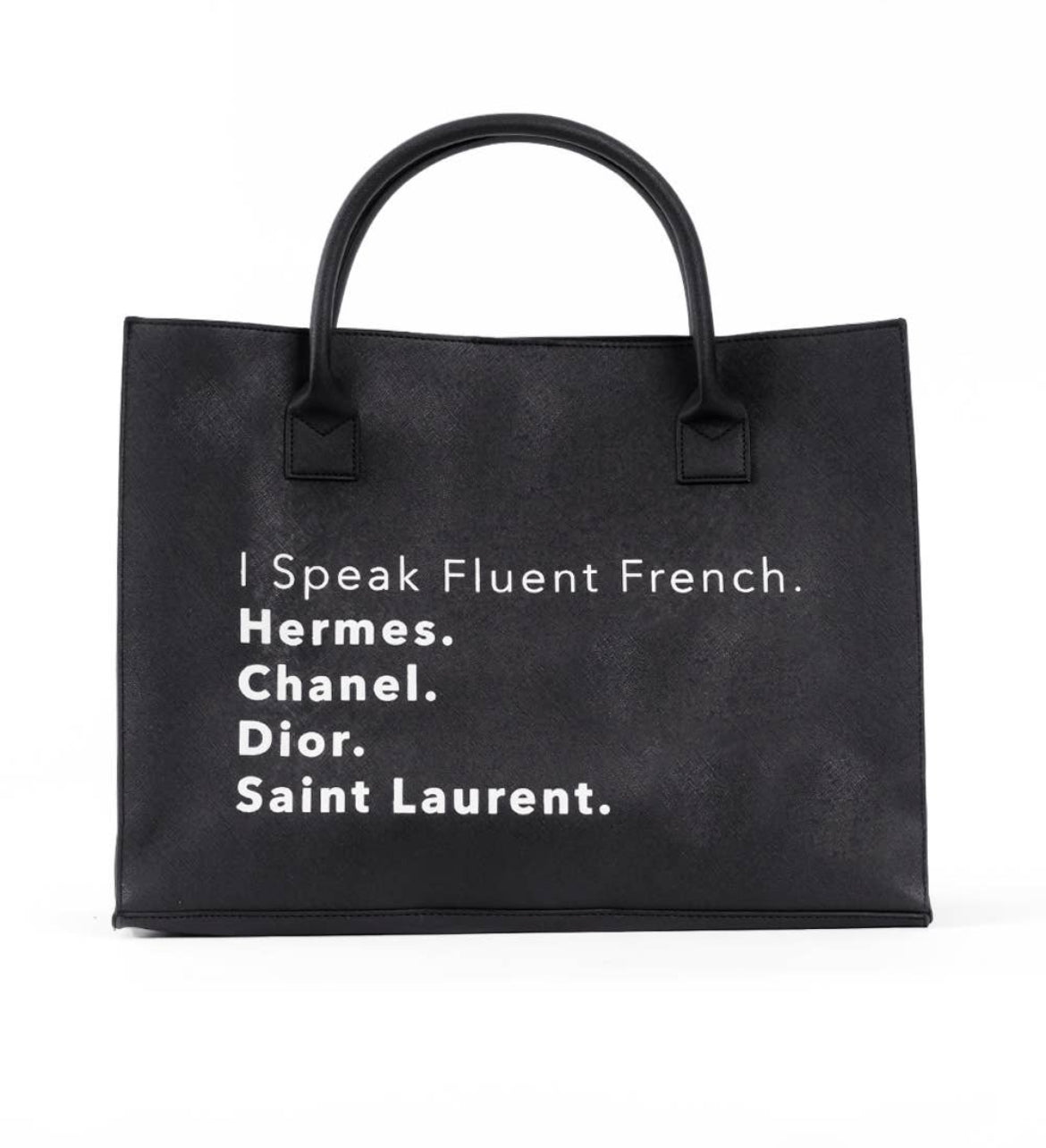 “I Speak French” Black Vegan Leather Tote