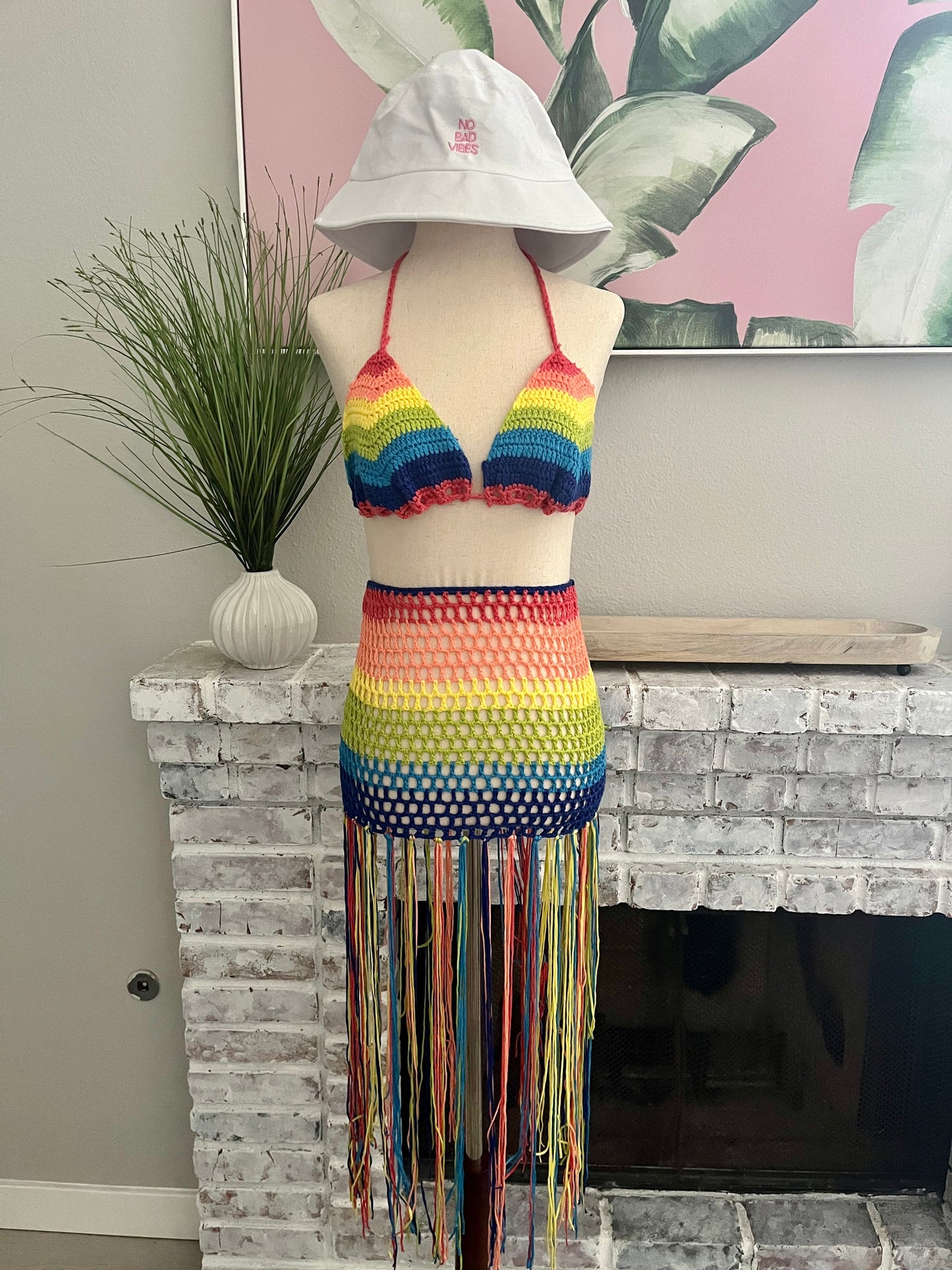 Crochet Rainbow Fringe Skirt & Top Set