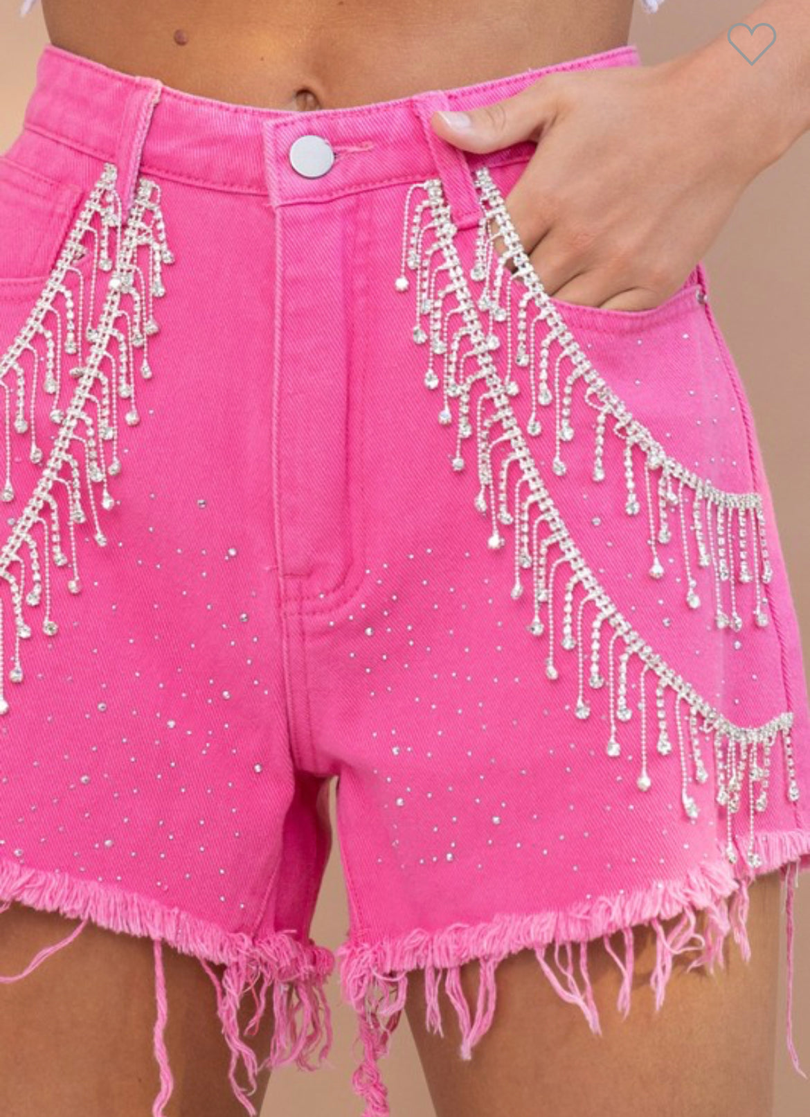 Hot Pink Rhinestone Fringe Denim Shorts