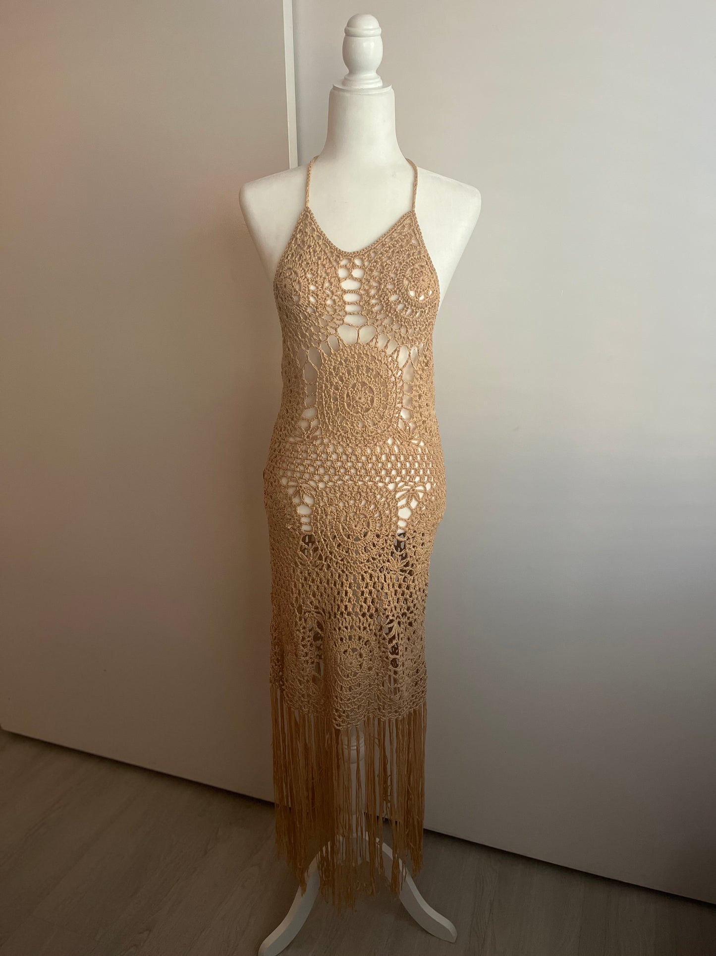 Crochet Halter Fringe Dress / Coverup