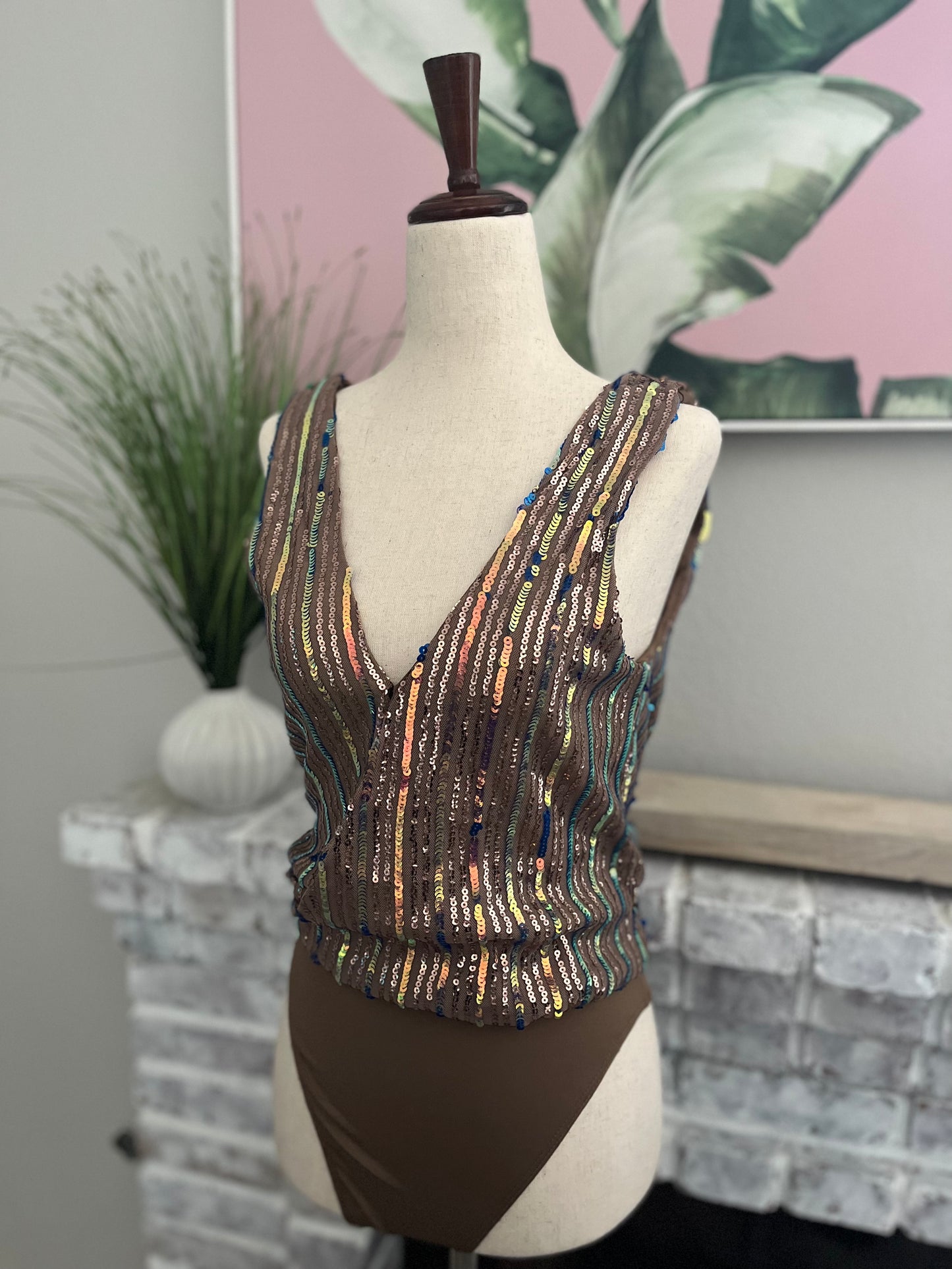 Multi-Color Sequin Brown Bodysuit